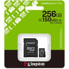 KINGSTON CANVAS SELECT PLUS 256GB MICRO SDHC CLASS10 150MB/s HAFIZA KARTI SDCS3/256GB