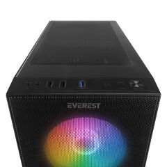 EVEREST FACED V1 MESH PSU YOK 4x12CM RGB FAN ATX TEMPERED GLASS 2xUSB2.0/1xUSB3.0 SİYAH MID TOWER GAMİNG KASA