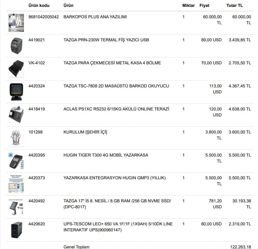 PLUS PAKET BİLGİSAYAR, YAZARKASA,YAZICI, OKUYUCU, ÇEKMECE 17'',UPS