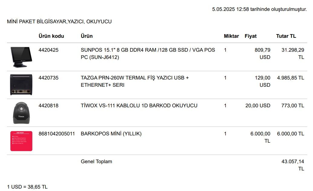 MİNİ PAKET BİLGİSAYAR,YAZICI, OKUYUCU,