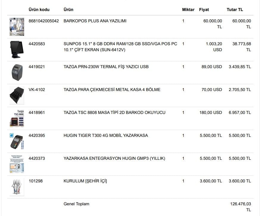 PLUS PAKET BİLGİSAYAR, YAZARKASA,YAZICI, OKUYUCU, ÇEKMECE 15''