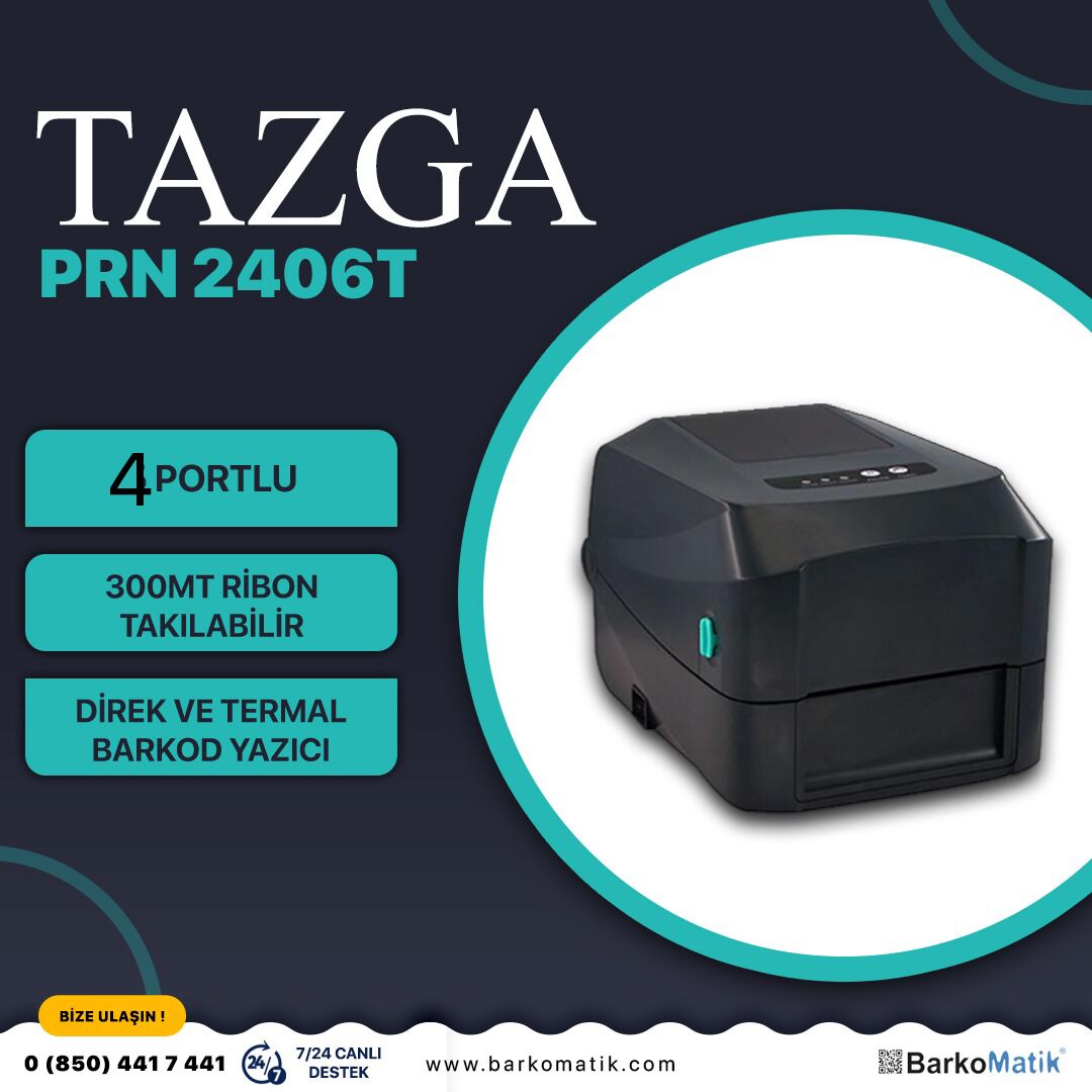 PRN 2406T USB/ETH/SERİ TT BARKOD YAZICI 4 PORTLU