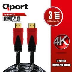 QPORT Q-HDMI33 HDMI KABLO 3MT Ver 2.0 4K ALTIN UÇLU
